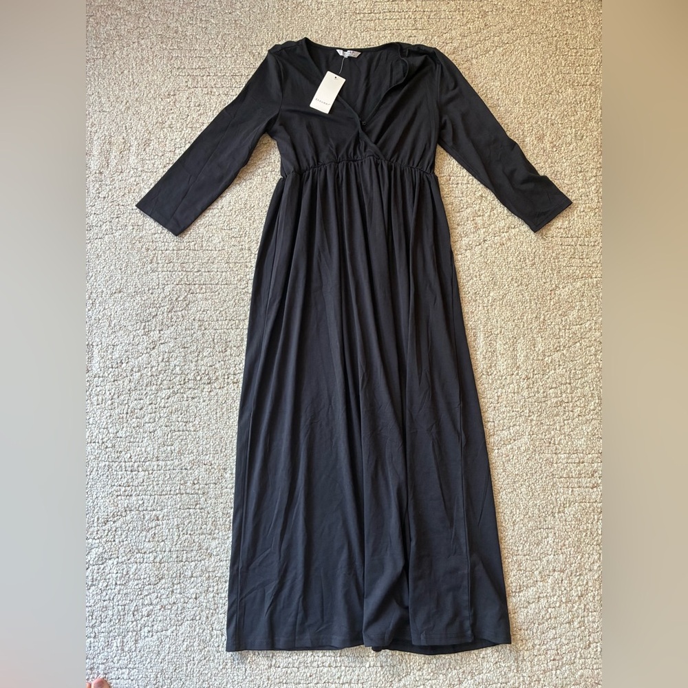 Ekouaer Maternity Nursing Maxi Dress 3/4 Sleeve Black Medium
